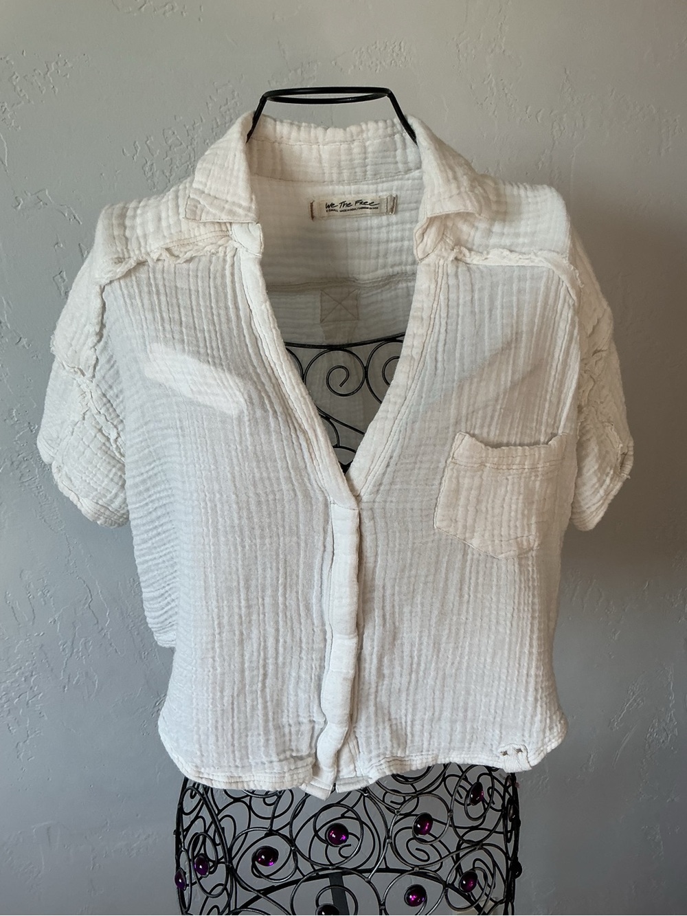 We The Free Ivory Gauze Button-Front Pocket Shirt